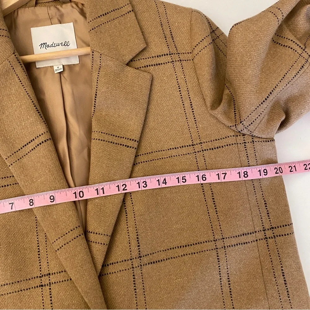 Madewell || Larsen Blazer in Windowpane Check Wool Blend Camel Tan Medium_7